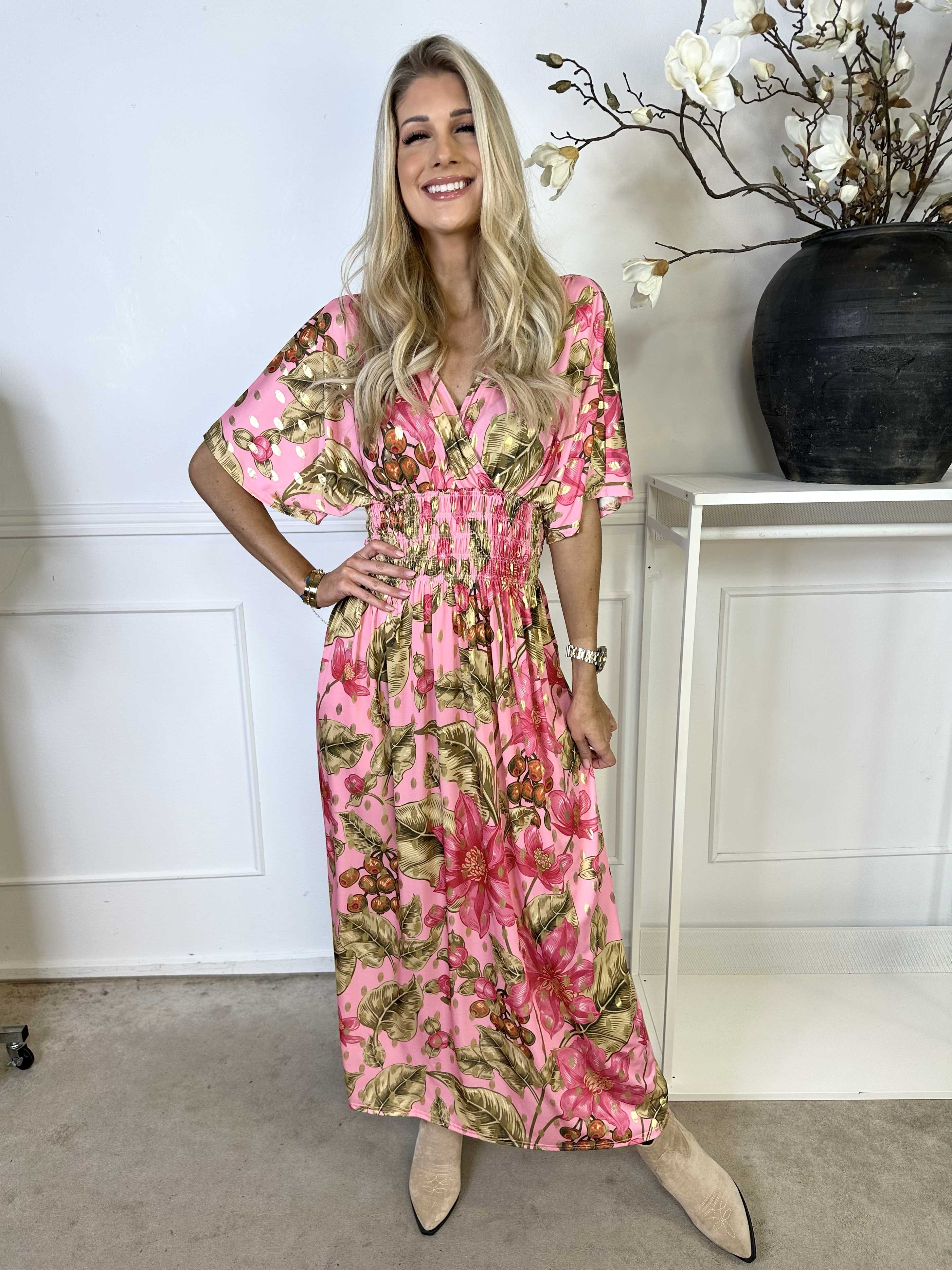 Pams Berry - Lang elastisk kjole med smock i livet